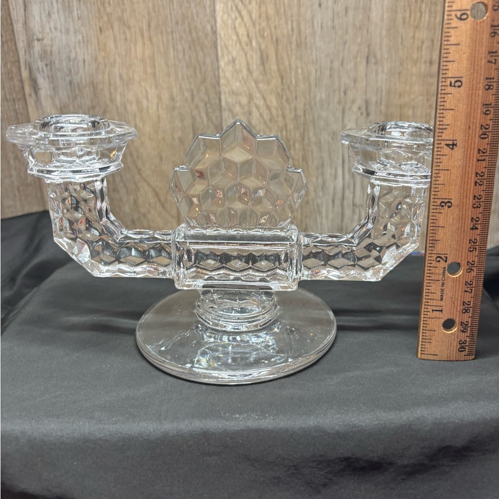 Fostoria pressed manganese depression glass candelabra pre-1930 (yellow glow) - Picture 5 of 9